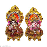 Ceramic Laxmi Ganesh Idol, Indian handcrafted statue of Ganesha and Laxmi