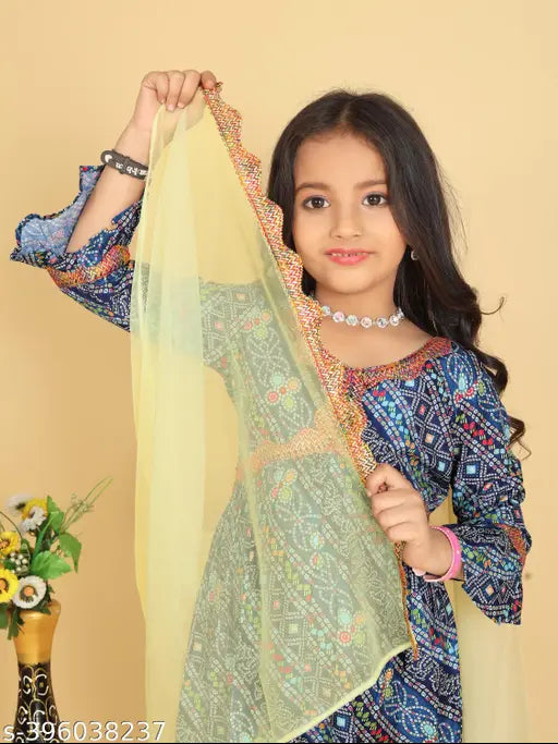 Vibrant Yellow Kora Muslin Kurta Set with Sharara for Kids, traditional Indian ethnic wear for girls aged 4-11 years