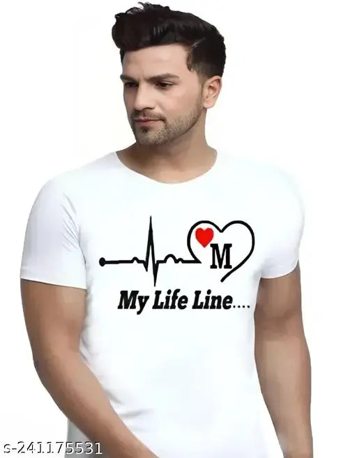 White printed polyester t-shirt with short sleeves, perfect for everyday casual wear, country of origin: India