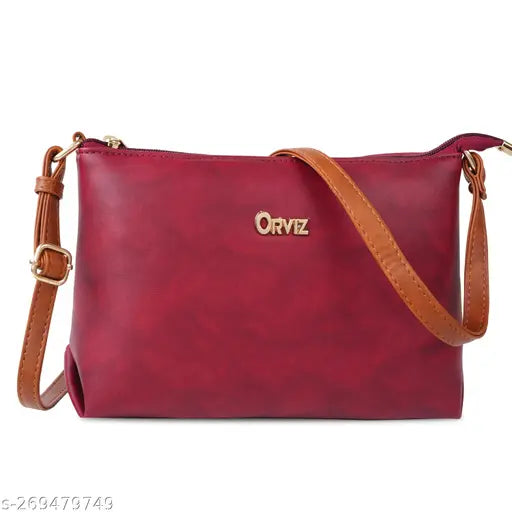 Red leather crossbody sling bag