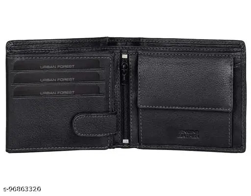 Black faux leather men's wallet with 2 compartments, free size (L10cm x W11cm), made in India