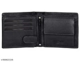 Black faux leather men's wallet with 2 compartments, free size (L10cm x W11cm), made in India