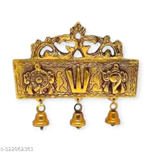 Metal wall hanging of Tirupati Balaji Shankh Chakra Tilak with Hanuman symbols, Vastu compliant, 18cm x 3cm x 15cm, Indian origin