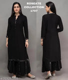 Helwin Viscose Rayon Aari Mirror Work Kurta with Palazzos, highlighted with mirror work and three-quarter sleeves, solid net, single size