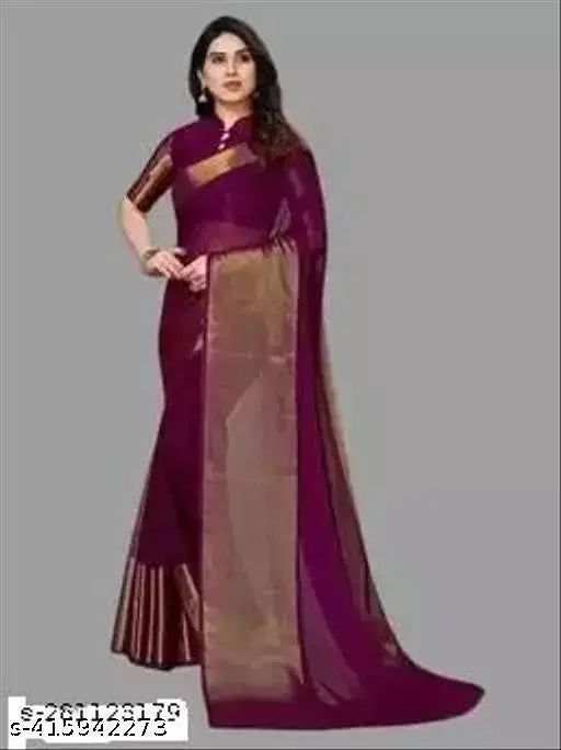 Trending chiffon embellished saree in solid pattern, perfect for festive, party or wedding wear. Indian-origin free size with running blouse and length 5.2m