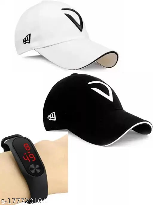 White and black embroidered cotton baseball caps set, designer brand from India