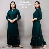 Rayon kurta set with sharara bottoms, three-quarter sleeves in solid patterns. High-quality Indian women's clothing