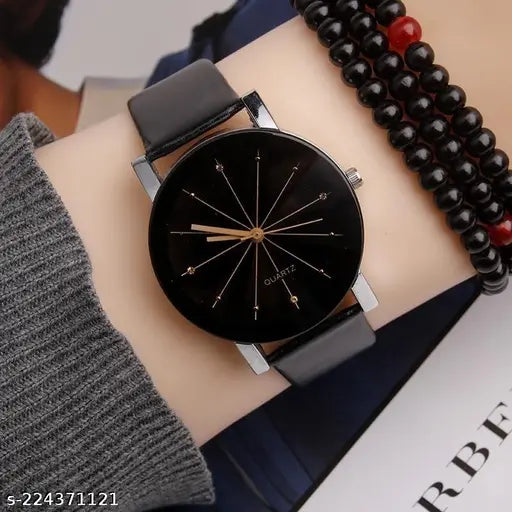 Leather strap analog watch with multiple dials for women, accessory, fashion