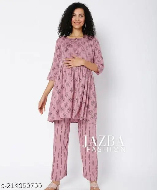 Maternity and feeding wear nightsuit & dresses (rayon top & bottom), printed net pyjamas with short sleeves, available in S, M, L, XL, XXL, XXXL sizes for expectant mothers