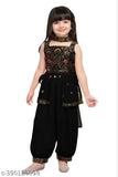 Black sequins and multicolor thread work peplum top with dhoti pants and dupatta for girls, Indian ethnic wear embroidered top and set on display
