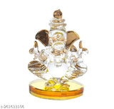 Gold glass Crystal two-faced Ganesha statue, home temple decoration or car dashboard accessory, 7.5cm x 7.5cm x 7.5cm, Indian crafted Ganesh idol