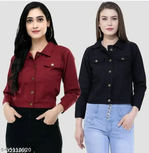 Comfy cotton blend maroon and black women's jacket, solid pattern, long sleeves, size options available