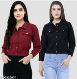 Comfy cotton blend maroon and black women's jacket, solid pattern, long sleeves, size options available