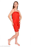 Satin lace short nightsuit in solid color, comfortable cotton sleepwear by Chic Fitz