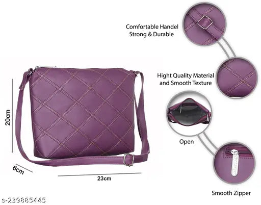 A purple quilted slingbag with a black handle, suitable for women and girls