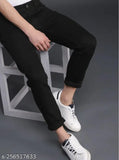 Black cotton jeans, solid plain style by AGATE - trusted for comfort and easy wear, size 26/28, 30, or 32