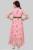 Pink Georgette Disney Princess Girls Maxi/Full Length Casual Dress (3/4 Sleeve), perfect for parties and play