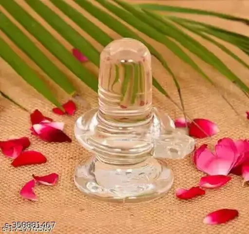 Crystal Clear Sphatik Shivling Statue, Indian-made spiritual decor piece - 5x3x1.5cm