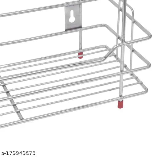 Stainless steel multipurpose rack with three shelves, suitable for bathroom or kitchen use