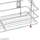 Stainless steel multipurpose rack with three shelves, suitable for bathroom or kitchen use