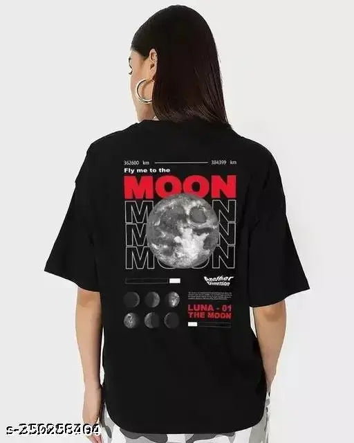 Black, printed, large, graphic, NASA space t-shirt for women