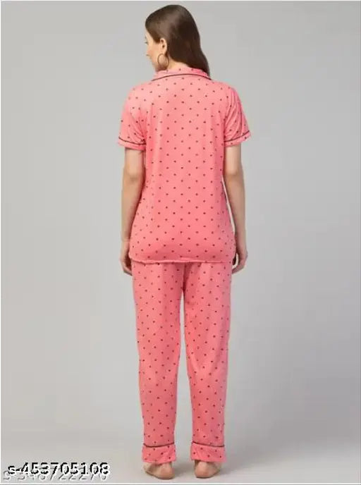 Light orange black heart-printed cotton women's night suit set - comfortable product for summer nights