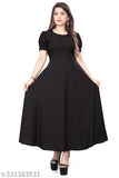 Black crepe maxi dress, trendy latest women's fashion. Quality Indian-made garment for sizes S-5XL