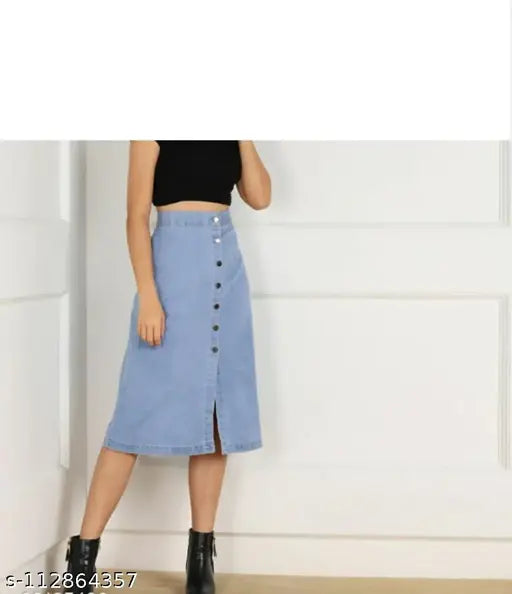 Denim skirt (light), solid net fabric, women's clothing from India