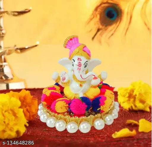 Poly Resin Ganesh Laxmi Idol, 10cmx8cmx10cm, handcrafted religious showpiece for home decor or car dashboard