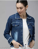 Dark denim girls jacket, three-quarter sleeve solid dark denim, size S for 34in bust and 18in length