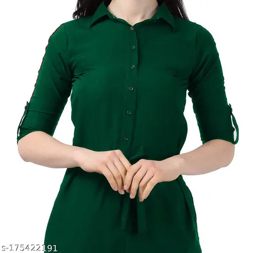 Pearl N Vera crepe three-quarter sleeve jumpsuits for women and girls, solid color, various sizes available (S, M, L, XL, Free Size) - Indian-made fashion attire