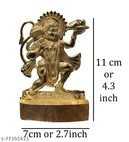 Brass Gold Hanuman ji idol, 11 cm tall for VastuPuja and decorative showpiece