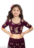 Silk semi-stitched blue lehenga choli & net dupatta for baby girls (3-12 years), Indian wedding wear party embroidery