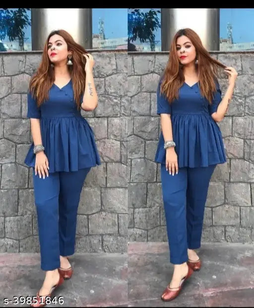 Rayon top with pants, solid color, trendy and ravishing, available in various sizes from XS to 4XL