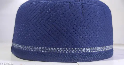 Blue cotton traditional Islamic cap topi, fancy embroidered design, comfortable, authentic, washable, and easy to maintain