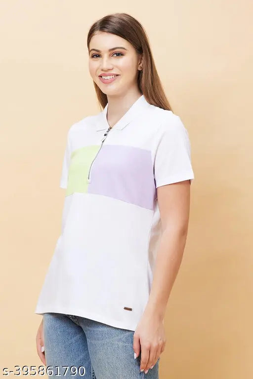 Colorblocked cotton short-sleeved VERCETTI women's t-shirt, size options: S, M, L, XL