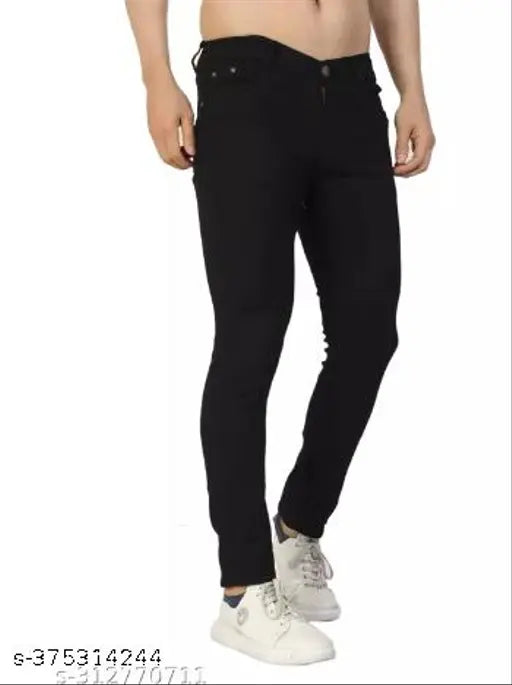 Black denim men's jeans, solid pattern by Shriradhe Enterprises - 30 waist, 38 length