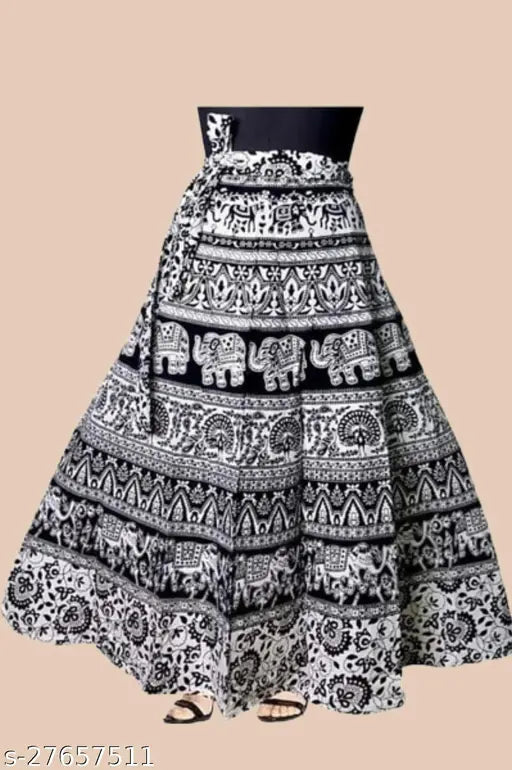 Vibrant Cotton Jaipuri Sanganeri Print Maxi Skirt, Indian hand-block Mandala design, free size for women