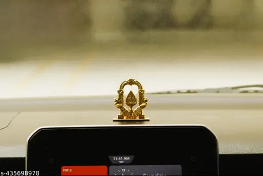 Golden Murugan metal Vel idol for car dashboard, ornate Indian god figure on dashboard accessory