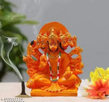 Orange resin Panchmukhi Hanuman statue for home/office, spiritual Vastu decor gift (6 inch)