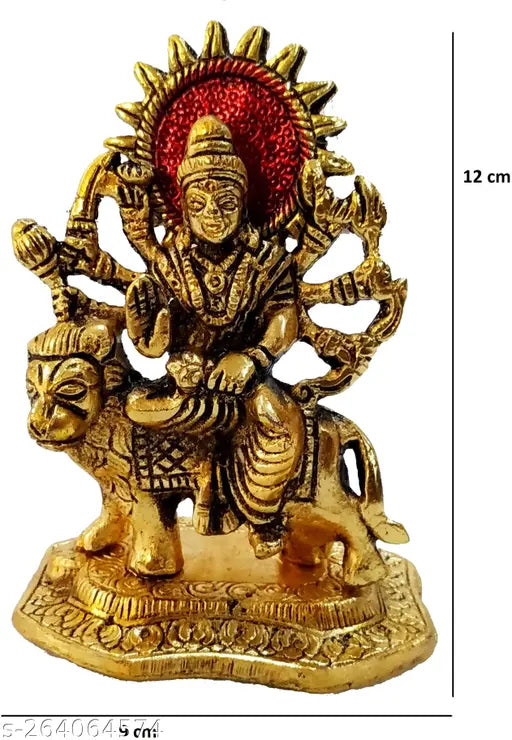 Metal Durga Maa Murti figurine, traditional Indian deity showcase piece