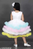 Multicolor net party dress for baby girls, vibrant colorblocked frock with sleeveless design