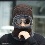 Brown wool scarf set with cap and muffler