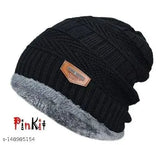 Black knit cap with faux fur trim