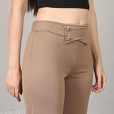 Polycotton high-rise trousers for women and girls - Solid net, fancy designer flap design - Pack of 2 (Sizes: 26, 28, 30, 32, 34, 36)