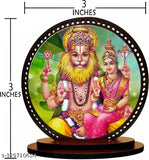 Multicolor Wooden Narasimha dashboard idol for car and home decorative showpiece, ideal for gifting with pre-installed double-sided tape. Handcrafted in India, 3cm x 3.2cm