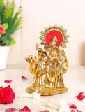 Brass handcrafted Metal Radha Krishna statue with cow, decorative showpiece for home office or gift