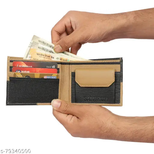 Faux leather men's wallet, 2 compartments, coin pocket - modern design for daily essentials