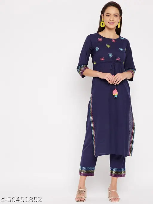 WineRed embroidered cotton kurta and pant set for women, three-quarter sleeves, no dupatta, India origin