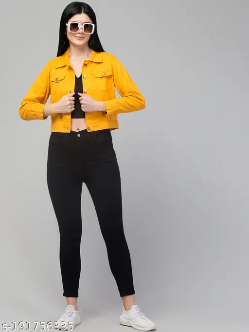 Yellow denim waistcoat for women, vibrant and stylish, made from premium denim fabric